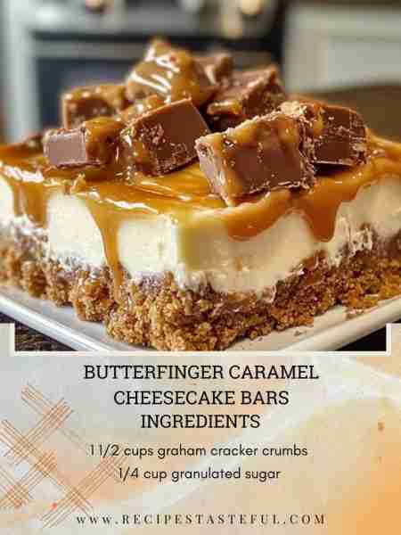 Butterfinger Caramel Cheesecake Bars Rich, creamy, and loaded with irresistible candy bar crunch, th...