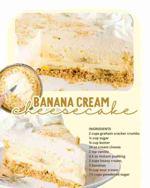 Amazing Banana Cream Cheesecake ~~ Graham Cracker Crust 2 cups graham cracker crumbs ½ cup granulate...