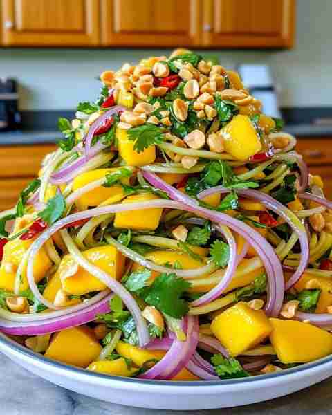 Quick Fiery Sweet Thai Mango Salad You Need to Try Now! 🔥🥭🌿 ingredients: 2 large unripe or semi-r...