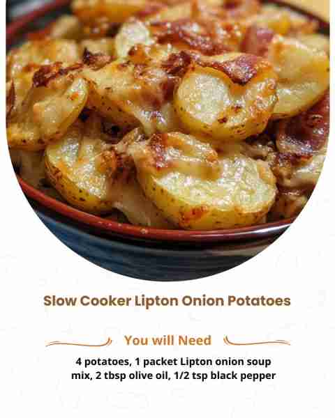 🥔🧅 Slow Cooker Lipton Onion Potatoes Tender potatoes slow-cooked with buttery onion soup seasoning...