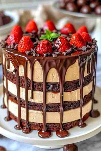 DECADENT CHOCOLATE DELIGHT CAKE For the Chocolate Cake Layers: 2 cups all-purpose flour ¾ cup unswee...