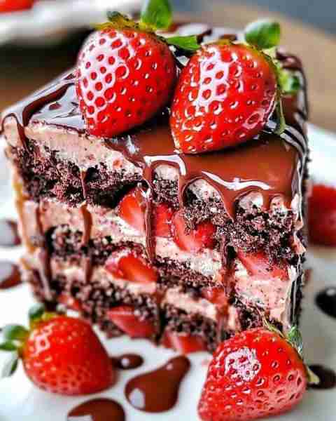 🍓🍫 Chocolate Covered Strawberry Cake 🍫🍓 🍓 Ingredients: 1 box chocolate cake mix 1 cup water 1/2...