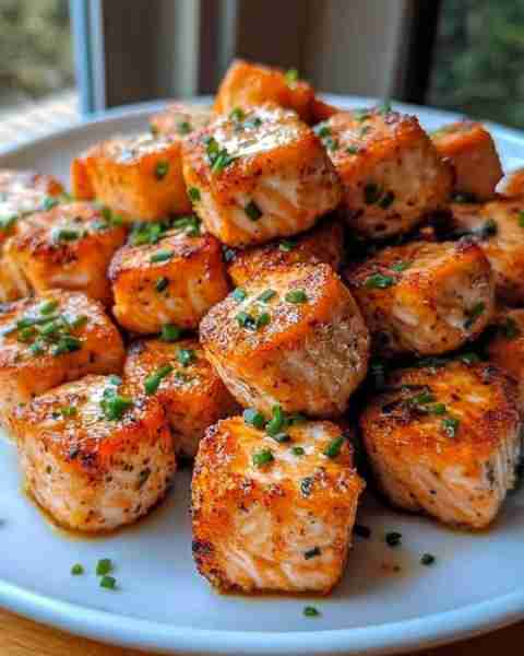 Crispy Bang Bang Salmon Bites Ingredients: 1 lb skinless salmon fillet, cut into 1-inch cubes 1/2 cu...