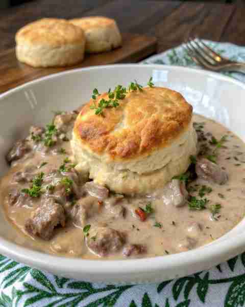 Savory Sausage Gravy and Biscuit Pie I’ve been making this heartwarming breakfast pie on slow weeken...