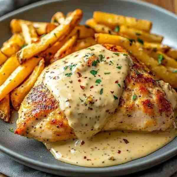 Creamy Garlic Chicken with Herb Fries 🐔🧄🍟🌿 Ingredients: For the chicken: 2 boneless chicken brea...