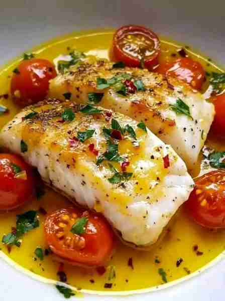 Cod in a Lemon Butter Tomato Sauce 🍋🍅🐟 Light, zesty, and full of flavor—perfect for a quick and s...