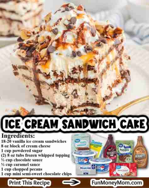 Turtle Ice Cream Sandwich Cake This easy Ice Cream Sandwich Cake has all the classic flavors of a sc...