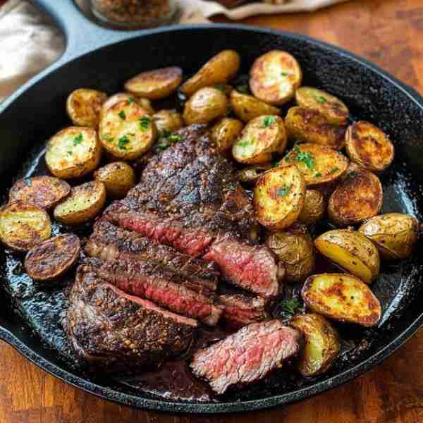 🥩 Seared Ribeye with Roasted Baby Potatoes 🥔 🌟 A Classic Skillet Meal 🛒 Ingredients (Serves 4) F...