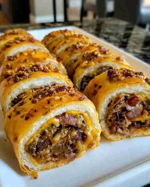 🥓 Garlic Butter Bacon Cheeseburger Rollups Ingredients: 1 lb ground beef 6 slices bacon, chopped 1...