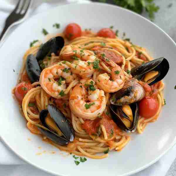 Seafood Spaghetti with Shrimp, Mussels & Clams 🐚 Serves 4 | Prep Time: 15 min | Cook Time: 20 min I...