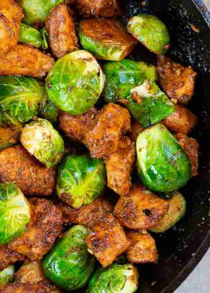 This Blackened Chicken and Brussels Sprouts Skillet is the perfect one pan dinner! This keto recipe...