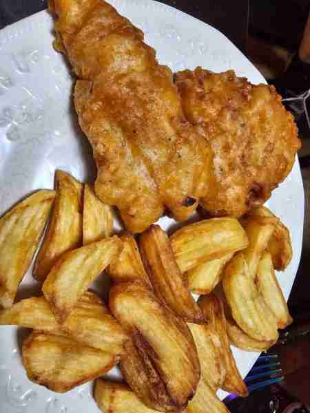 Can’t beat homemade fish and chips on a Friday curry sauce pending by Courtney B
