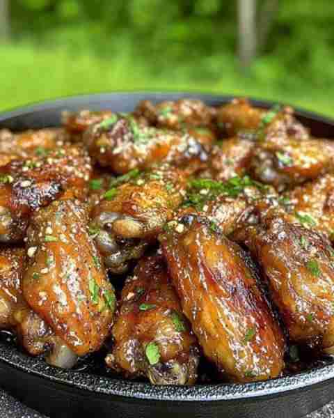 🍗 Sticky Glazed Chicken Wings with Potato Salad, Green Beans, and Biscuits 🥔🥦🥐 This dish is a So...