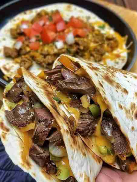 Loaded Steak Quesadillas 😋😋 Ingredients 1 lb (453 g) beef sirloin, thinly sliced 1 bell pepper, di...
