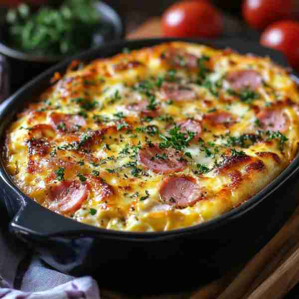 Savory Egg Bake with Ham and Melty Cheese Ingredients: 8 large eggs 1 cup diced cooked ham 1/2 cup s...