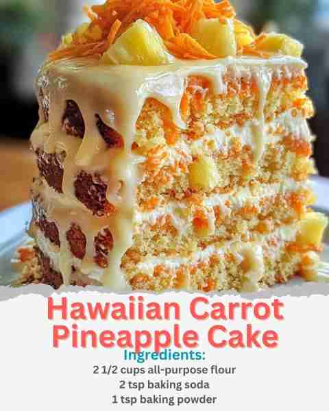 Hawaiian Carrot Pineapple Cake Ingredients: For the cake: 2 1/2 cups all-purpose flour 2 tsp baking...