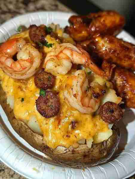 Cajun Shrimp Loaded Baked Potato 😘😋 Don't Lose This RECIPE 😍🥰 You’ll Need : 4 large potatoes ½ l...
