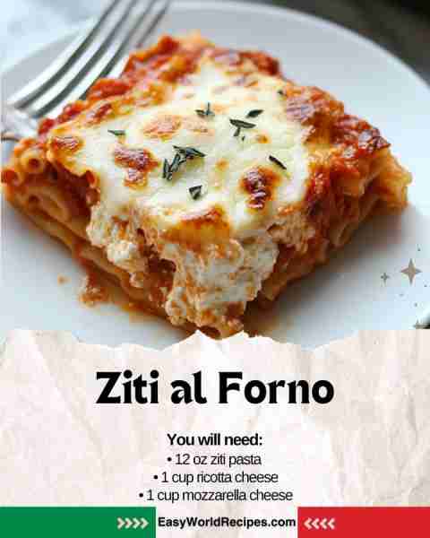 🇮🇹 Ziti al Forno Creamy ricotta, rich tomato sauce, and melty cheese baked to golden perfection with...