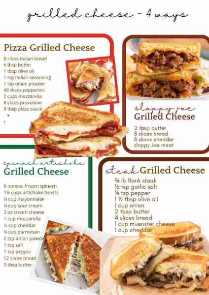 Grilled cheese - 4 ways ~~~~ pizza: 8 slices Italian sandwich bread 6 tablespoons salted sweet cream...