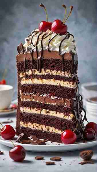 CHOCOLATE FOREST LAYER CAKE Ingredients For the Chocolate Cake Layers: 2½ cups all-purpose flour ¾ c...