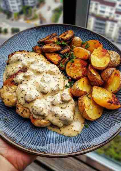 🍄 Rich, earthy, and decadently creamy, this Creamy Garlic Mushroom Chicken & Truffle Roasted Potato...