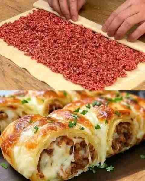 Savory Puff Pastry with Minced Meat and Cheese For the Filling: Puff pastry (1 sheet or as needed) B...