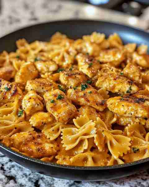 CREAMY CAJUN CHICKEN BOWTIE SKILLET Ingredients: 2 boneless, skinless chicken breasts, sliced into s...