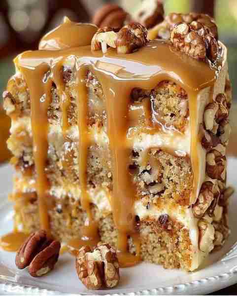 Heavenly Carrot Cake with Caramel Drizzle and Toasted Pecans Ingredients: 2 cups all-purpose flour 2...