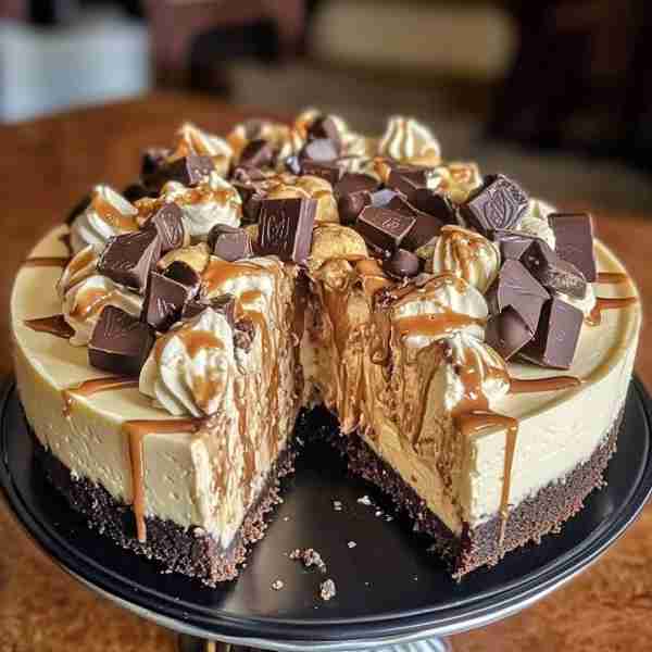 Mouth-watering Reese's Peanut Butter Cup Cheesecake 😋🍫🧀 Indulge in this rich and creamy dessert...