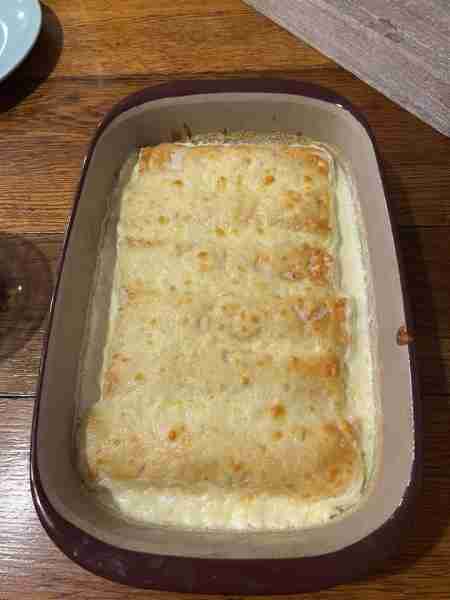 White chicken enchiladas! Tortillas (flour or corn will work) Shredded chicken (I used a rotisserie...