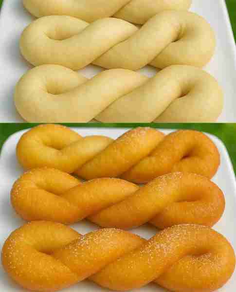 Twisted Doughnuts (Donuts) 🍩🌀 Ingredients: - 1 cup of milk 🥛 - 2 teaspoons of active dry yeast 🧂...