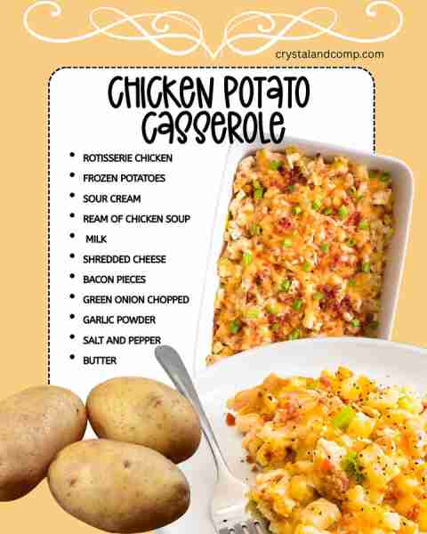 Easy Chicken Potato Casserole!!! 💖 Rotisserie Chicken Frozen Potatoes Sour Cream Cream of Chicken S...