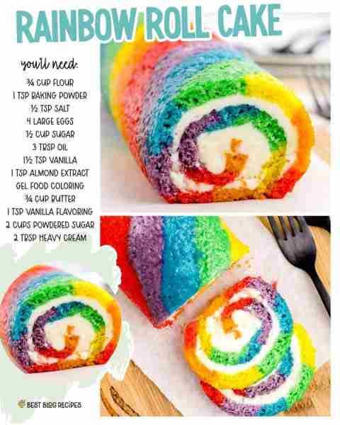 Make your dessert sparkle with this bright and fluffy Rainbow Roll Cake! ✨ Whip this up and watch s...