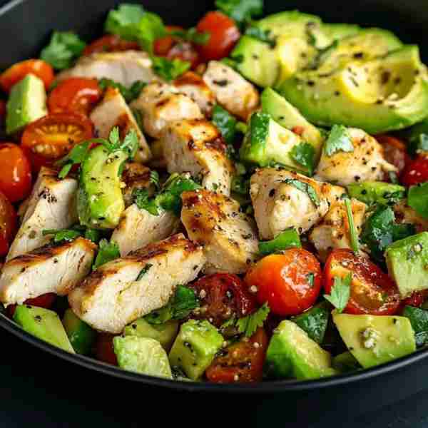 Grilled Chicken & Avocado Salad! 🥑🍗🥗 Ingredients: 1 chicken breast, grilled & chopped 🍗🔥 1 avoc...