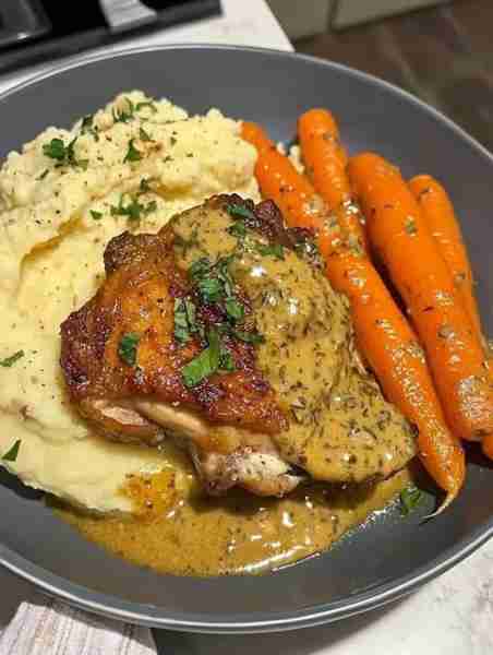 Garlic Herb Chicken & Carrot Plate Ingredients: 1 boneless skinless chicken thigh 2–3 whole carrots...