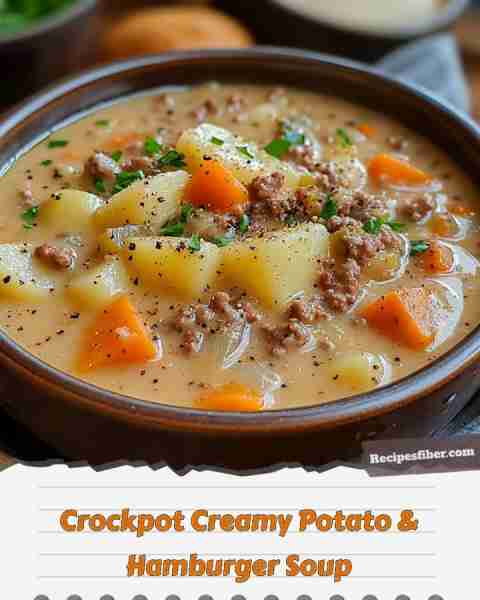 Crockpot Creamy Potato & Hamburger Soup 🍲🥔🍖🧅🥕🍅🥛 A warm and hearty dish perfect for any occas...