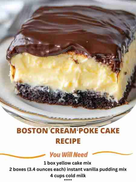 Boston Cream Poke Cake Recipe Ingredients: 1 box yellow cake mix (plus ingredients required on the b...