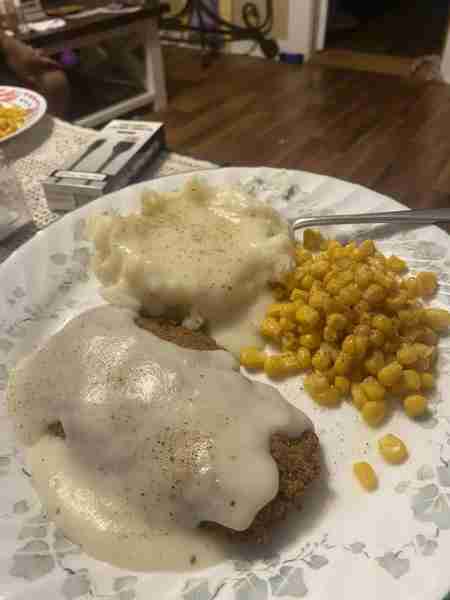 Sometimes Mother’s Day dinner just looks like this. Frozen chicken fried steak, instant potatoes and...