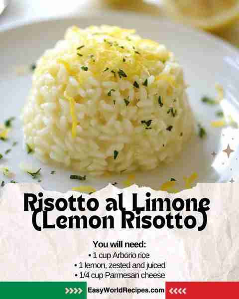 🇮🇹 Risotto al Limone (Lemon Risotto) Creamy risotto with a fresh lemony zing—perfect as a light main...