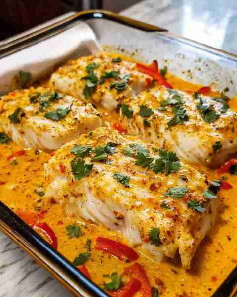 COCONUT CURRY BAKED COD 🥥🍛 📋 Ingredients: 🔹 For the Coconut Curry Sauce: 1 can (14 oz) full-fat...