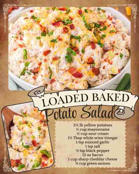 LOADED BAKED POTATO SALAD! 2½ lb yellow potatoes ½ cup mayonnaise ½ cup sour cream 1½ Tbsp white win...