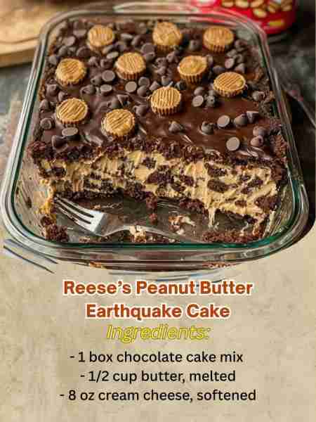 🍫🥜 Reese’s Peanut Butter Earthquake Cake -Don't Lose This!!! Ingredients: - 1 box chocolate cake m...
