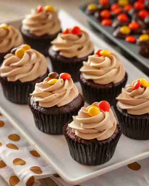 Reese's Chocolate Peanut Butter Cup Cupcakes Ingredients For the chocolate cupcakes: 3/4 cup (95g) a...