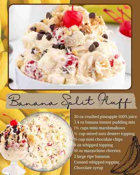 BANANA SPLIT FLUFF! 🍌 20 oz can crushed pineapple 100% juice 🍌 3.4 oz pack banana cream instant pu...
