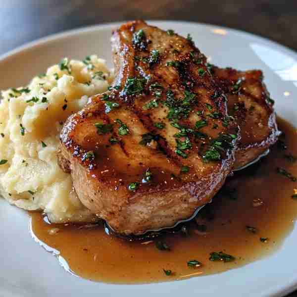 Honey Garlic Pork Chops with Mashed Potatoes Ingredients: 4 boneless pork chops 4 tablespoons honey...