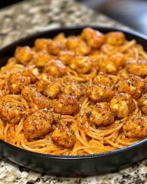 GARLIC CHICKEN BITES WITH CAJUN SPAGHETTI PASTA Ingredients: 1½ lbs boneless, skinless chicken breas...