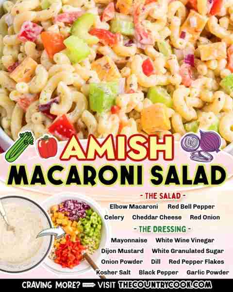 All the best flavors combine in this Amish Macaroni Salad! Pasta, veggies, cheese and a creamy, tang...