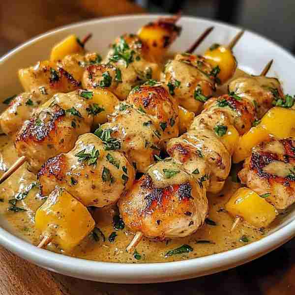 🥭🍗🥥🍡 Coconut Mango Chicken Skewers 🍽️ Servings: 4 people (8 skewers) ⏰ Time: Prep: 20 min Marin...
