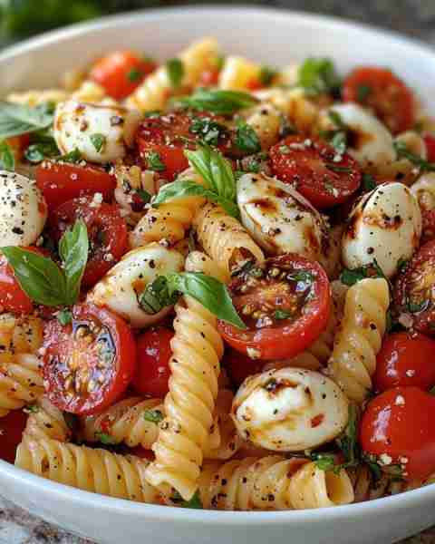 Caprese Pasta Salad Ingredients Pasta: 12 oz (typically penne or fusilli) Cherry Tomatoes: 2 cups, h...