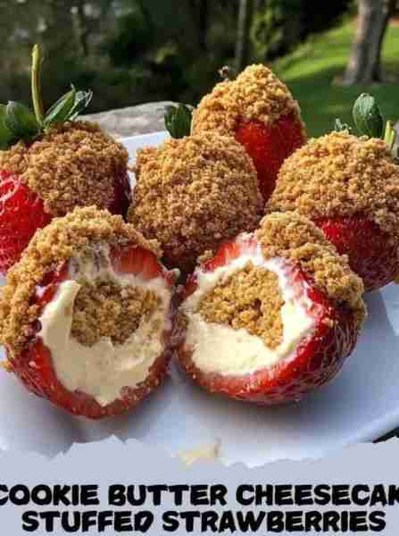 Cookie Butter Cheesecake Stuffed Strawberries Ingredients: For the Cheesecake Filling: 8 oz cream ch...